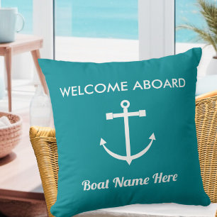 Nautisk Turkos Ankar Välkommen Ombord Båt Namn Kudde
