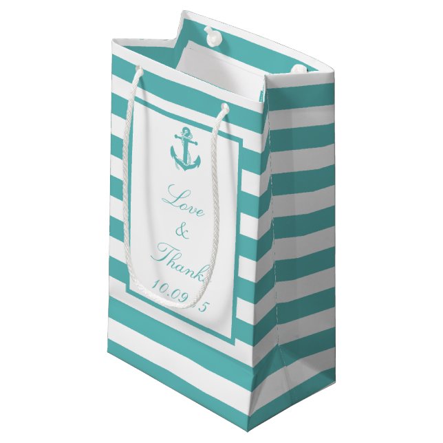Nautisk turkos Rand Anchor Bröllop Gift Bag (Framsidan Vinklad)
