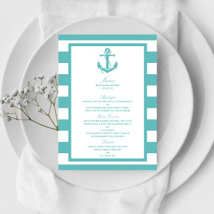 Nautisk turkos Rand Anchor Bröllop Menu Meny
