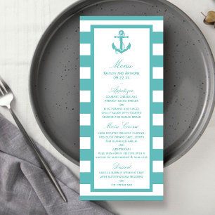 Nautisk turkos Rand Anchor Bröllop Menu Reklamkort