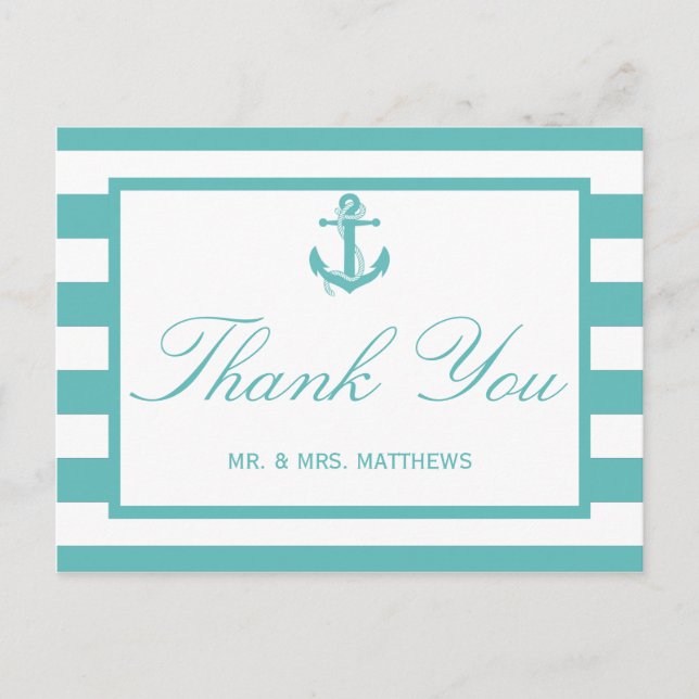 Nautisk turkos Rand Anchor Bröllop Vykort (Framsida)