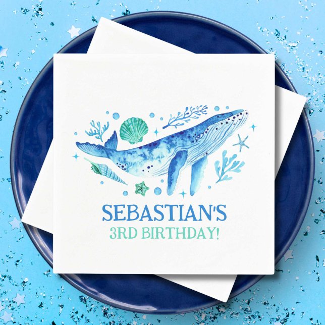 Nautisk undervattensfärg för havsviken Party Pappersservett (Nautical Under the Sea Party Whale Watercolor Napkins)
