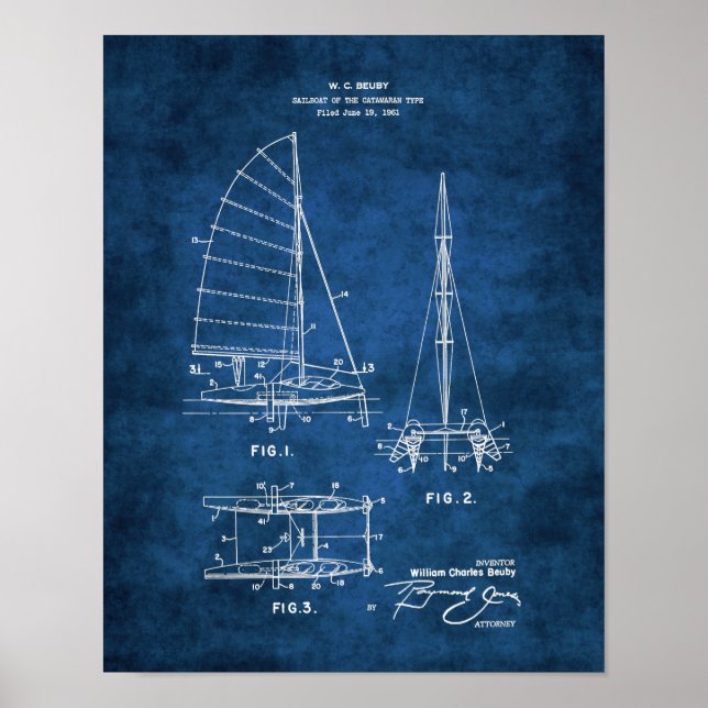 Nautisk väggdekoration Nursery Sailboat-blåkopia # Poster (Framsidan)