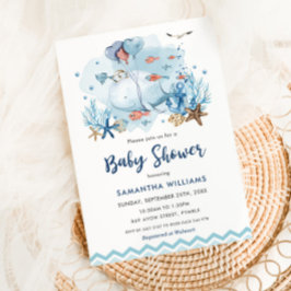Nautisk val under Sea Blue Boy Baby Shower Inbjudningar