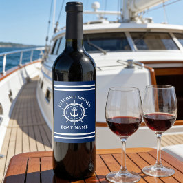Nautisk Välkommen Ombord Båt Namn Ankar Rep Rodret Vinflaska Etikett
