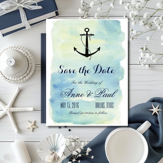 Nautisk vattenfärg Spara datum Meddelande Vykort (Nautical watercolor Save the Date Announcement Postcard)