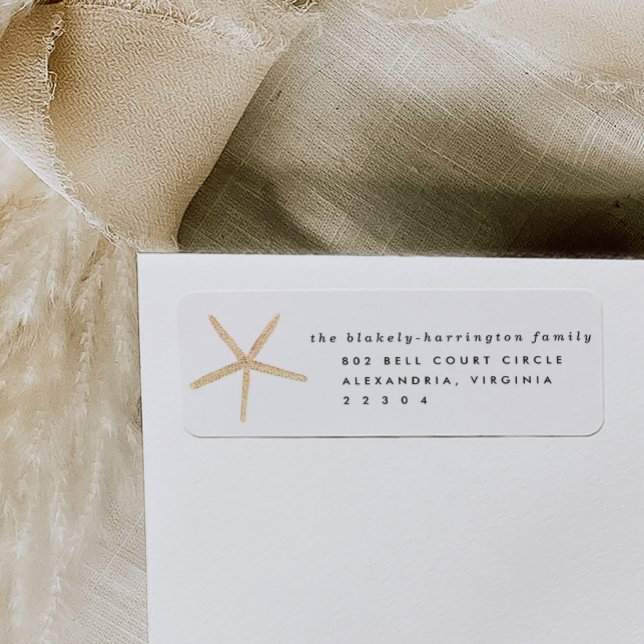 Nautisk vattenfärg Starfish-Returetiketter Returadress Etikett (Starfish seashell return address labels.)