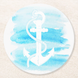 Nautisk vattenfärgsankare (1) underlägg papper rund