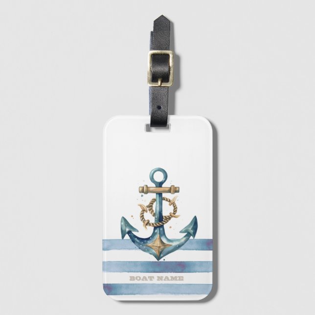 Nautisk vattenfärgsankare, ljusblå Rand Bagagebricka (Framsida vertikal)