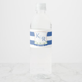 Nautisk vattenfärgsflottan blå vit Bröllop-Vapensk Vattenflaskor Etikett