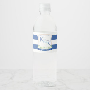 Nautisk vattenfärgsflottan blå vit Bröllop-Vapensk Vattenflaskor Etikett