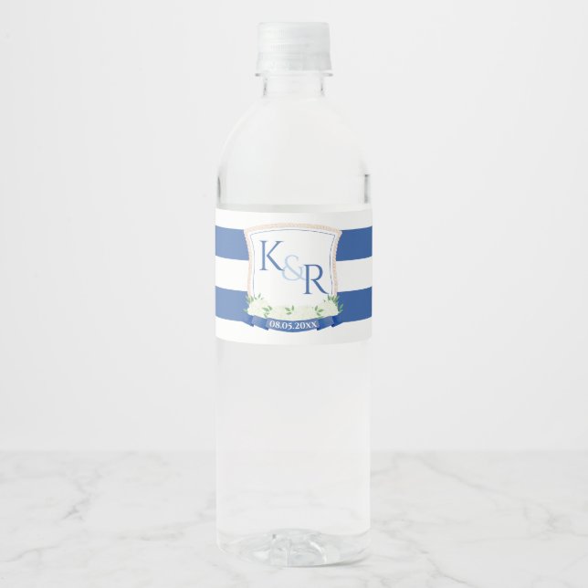 Nautisk vattenfärgsflottan blå vit Bröllop-Vapensk Vattenflaskor Etikett (Framsida)