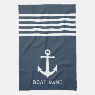 Nautisk Vintage Anchor Boat Namn - blått Grått Kökshandduk