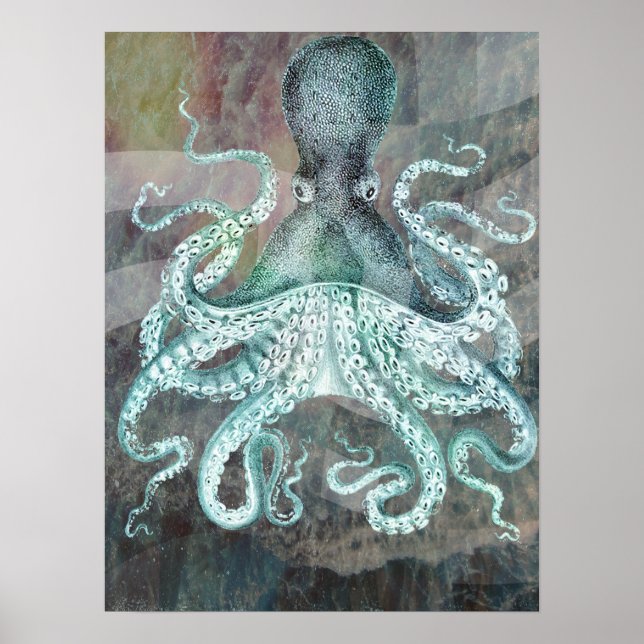 Nautisk Vintage Octopus Poster (Framsidan)