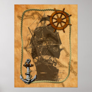 Nautisk vintagefrakt och karta poster