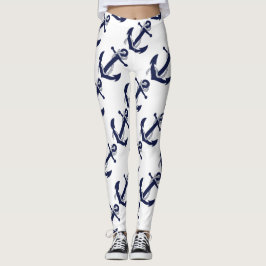 Nautisk vit & blått ankrar leggings