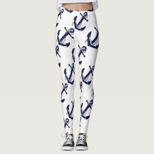 Nautisk vit & blått ankrar leggings