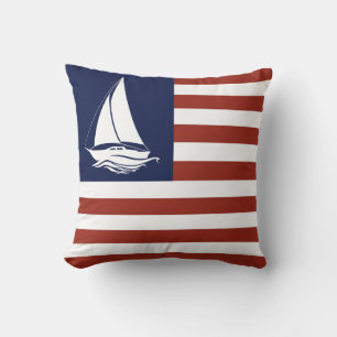Nautisk vit segelbåt/Amerikansk flagstripe Thro Kudde