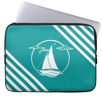 Nautisk vit segelbåt/fiskmås/solnedgångsisoett laptop fodral
