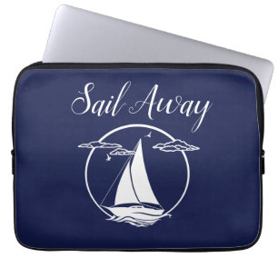 Nautisk vit segelbåt/segel bort/silhuett laptop fodral