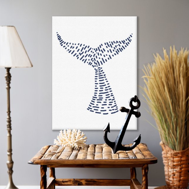 Nautisk Whale Svan Line Art Canvastryck (Nautical Whale Tail Line Art Canvas Print)