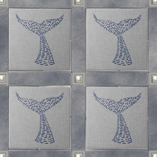Nautisk Whale Svan Line Art Kakelplatta (Nautical Whale Tail Line Art Ceramic Tile)
