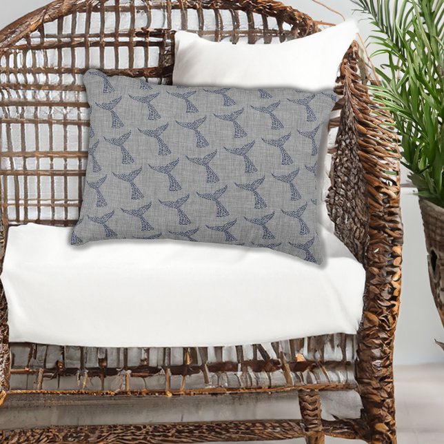 Nautisk Whale Svan Line Art Prydnadskudde (Nautical Whale Tail Line Art Accent Pillow)