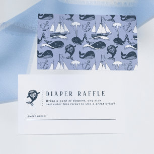 Nautisk Whale Theme Baby Shower Diaper Raffle Tilläggskort