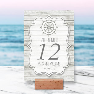 Nautisk Whitewaschad Wood Beach WedCollection Bordsnummer