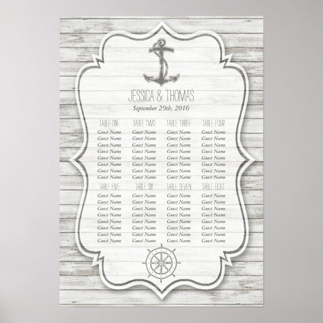 Nautisk Whitewaschad Wood Beach WedCollection Poster (Framsidan)