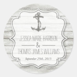 Nautisk Whitewaschad Wood Beach WedCollection Runt Klistermärke