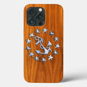 Nautisk Yacht-Flagga på Teak Wood Print