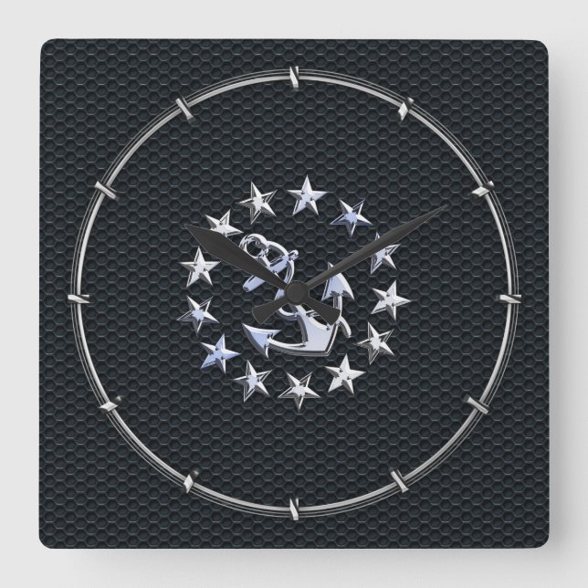 Nautisk Yacht-Flagga-symbol på rutnätsdecor Fyrkantig Klocka (Framsida)