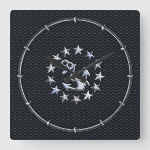 Nautisk Yacht-Flagga-symbol på rutnätsdecor Fyrkantig Klocka