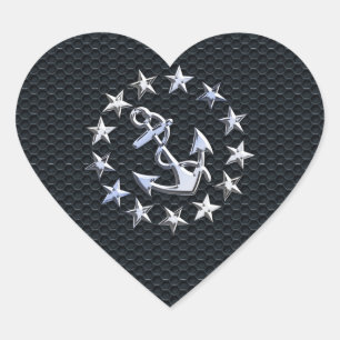 Nautisk Yacht-Flagga-symbol på rutnätsdecor Hjärtformat Klistermärke