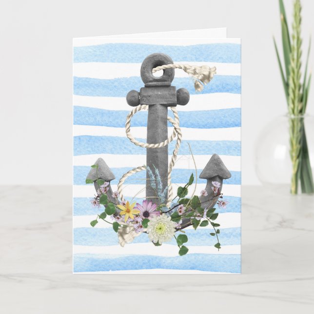 nautiska ankare och blommigt bouquet kort (Framsida)