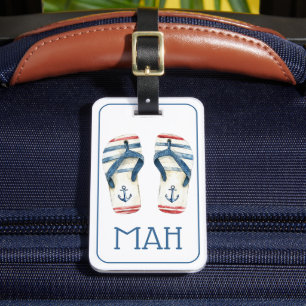 Nautiska Ankare och Randiga Flip Flops Monogram Bagagebricka