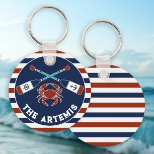 Nautiska åror krabba randig kant båtnamn nyckelring