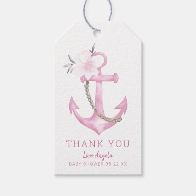 Nautiska Baby Shower Tacksamhetsmärken | Blått Vat Presentetikett (Framsidan)