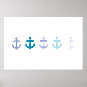 Nautiska blått ankrar affischen - vit poster