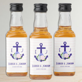 Nautiska blomstriga randiga bröllop spritflaskor etikett