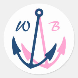 Nautiska bröllopsmärken med monogrammade ankare runt klistermärke