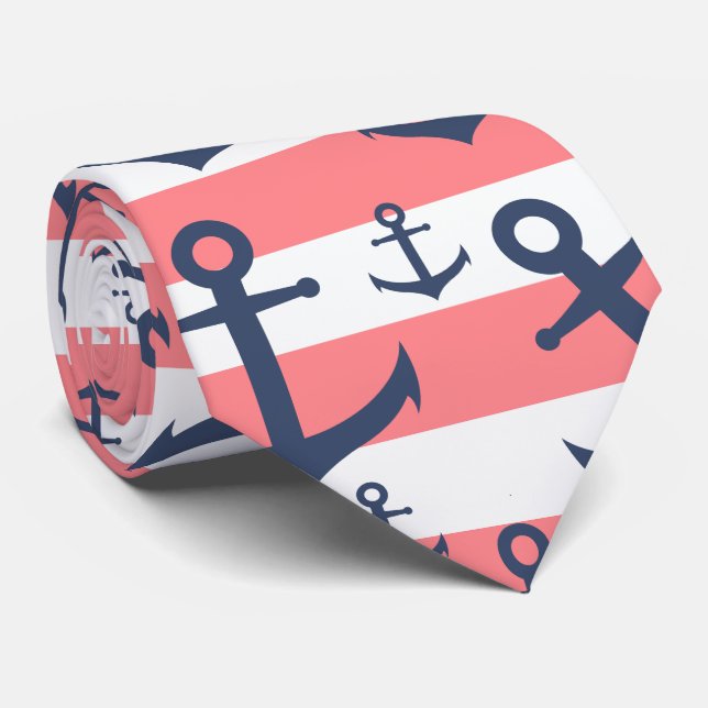 Nautiska den marinblåa korallranden ankrar mönster slips (Rullad)