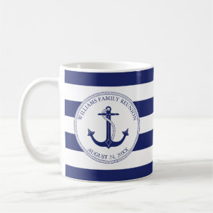 Nautiska familjmöteblått ankrar Monogramnamn Kaffemugg