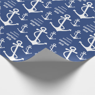Nautiska födelsedagsfestkaptener ankrar mönster presentpapper