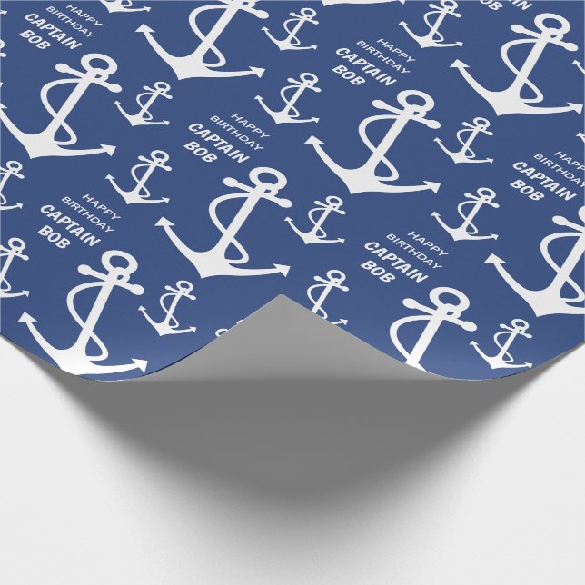 Nautiska födelsedagsfestkaptener ankrar mönster presentpapper (Hörn)