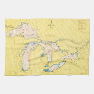 Nautiska Great Lakes kartlägger kartan Kökshandduk