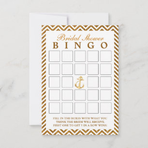 Nautiska Guld Glitter Sicksack Bröllop Bingo Kort