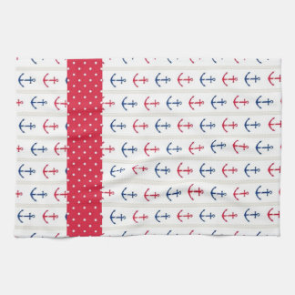 Nautiska handdukar ankrar rött vitt blått