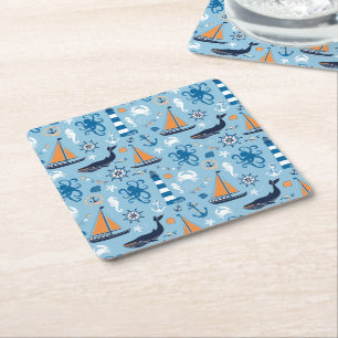 Nautiska havblått och orange underlägg papper kvadrat